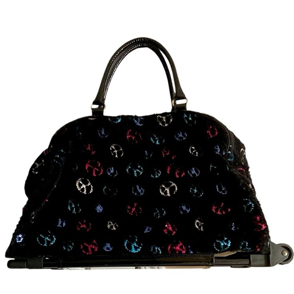 Justice Other - Justice Girl’s Black Plush Sequin Peace Sign Rolling Overnight Bag Sleepover